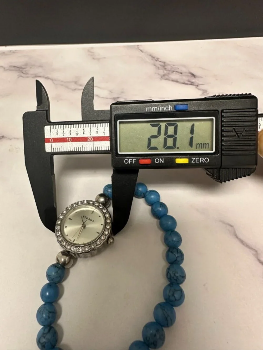 Strada Watch Women Silver Tone Blue Beaded Stretch Bracelet Band New Battery